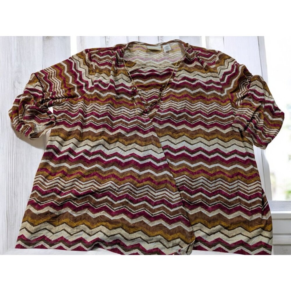 NWT‎ $68 Alfred Dunner Top PLus Size 2X XX TwoFer Layered Necklace Zigzag Blouse